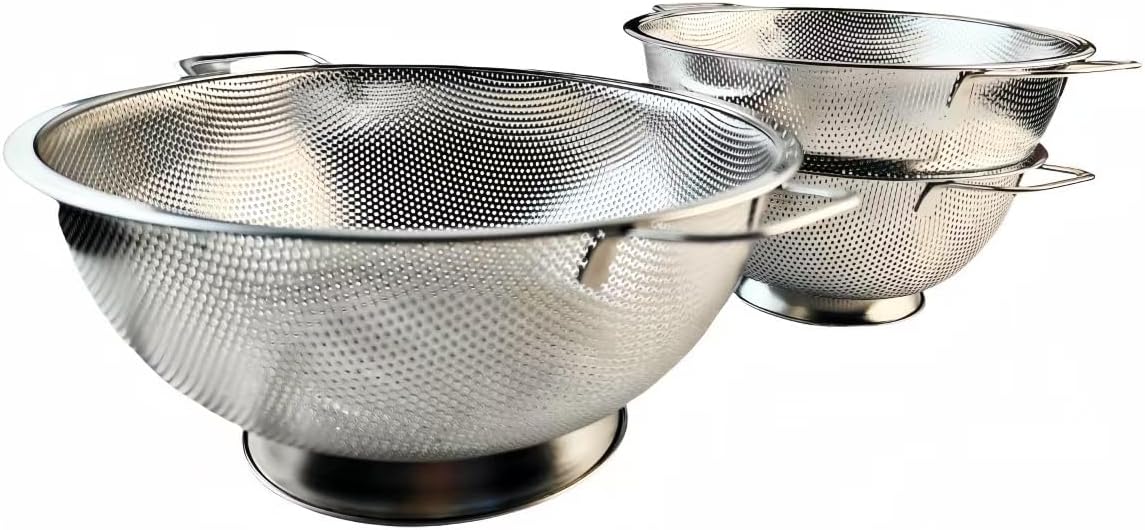 3 sets of stainless steel filter basins, condenser bowls with handles, quick drainage and washing sieves, multi-functional fruit and vegetable filters