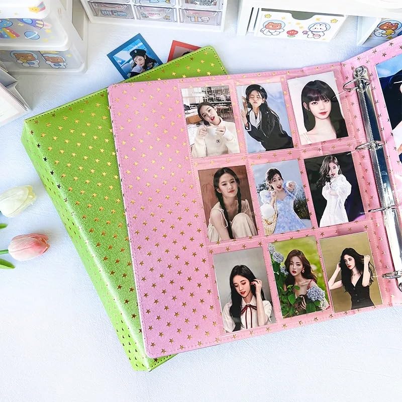 Careflection Photo Album Binder Photocard Book 3 Ring A4 Star series PU Leather Binder Photocard Holder Refillable with sleeves for Fujifilm Instax Mini Film/Polaroid Film/Kpop Photocard (Pink) 1