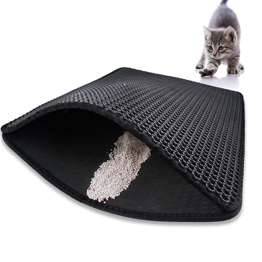 Louis Donné 30X30cm-Black Litter Tray Mat, Cat Litter Mat Scatter Control, Double Layer Honeycomb Large Holes Design, Waterproof Eva Material (30X30cm, Black)