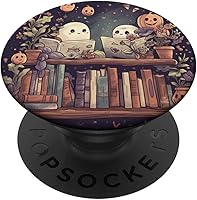 Vista 1 de Fantasmas lindos libros de lectura de Halloween bibliotecario amante de los libros PopSockets estándar PopGrip
