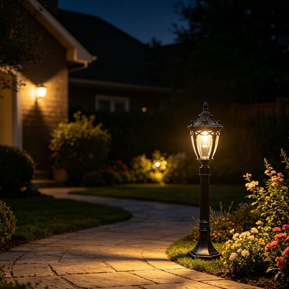 XINYASEE Farola Exterior de Pie Estilo Europeo, Impermeable Aluminio Fundido, Lámpara Decorativa para Jardín y Camino