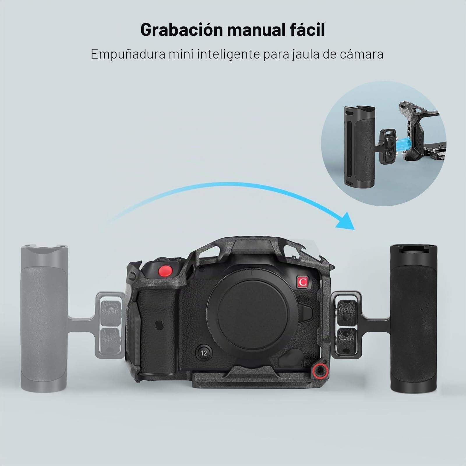 Empuñadura Ajustable hacia Arriba y hacia Abajo, Izquierda/Derecha, Mini empuñadura Lateral con Interfaz para Zapata fría y Montaje con Tornillo de 1/4"-20 para Jaula de cámara DSLR/Digital.