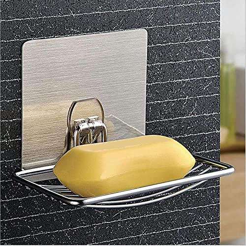 Image of 1 Layer Soap Holder Set Single Layer Stand for Bathroom Shower Wall Kitchen Sink with Self Adhesive Sticker Storage Rack Hanging Waterproof Dish Box (2, Metal Soap Dish)