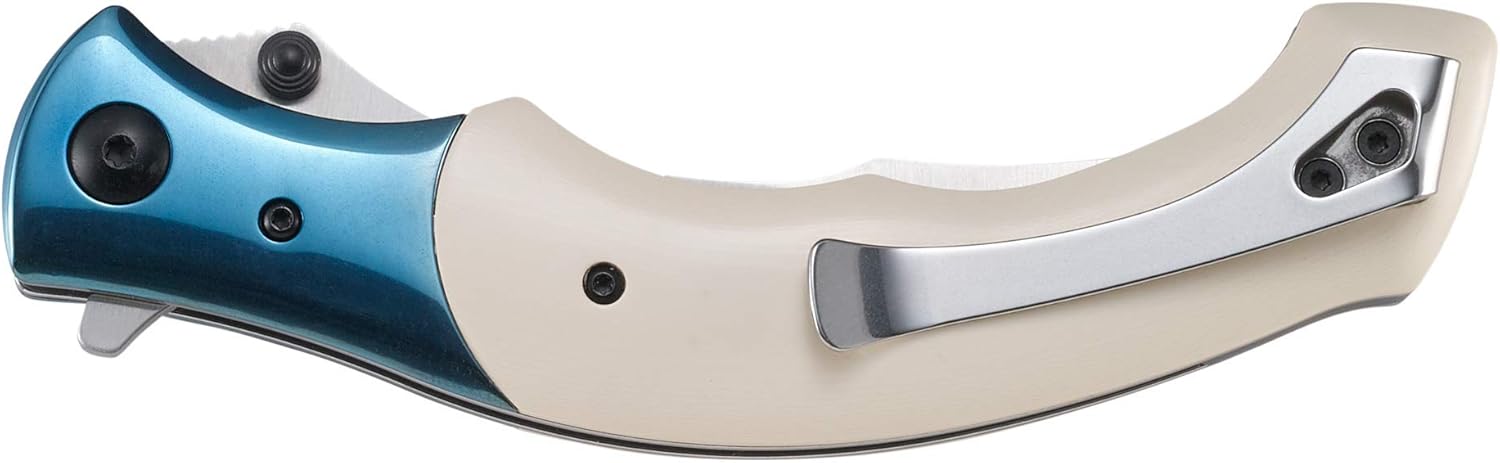 CRKT Ritual Assisted Pocket Knife: Everyday Carry Utility Folder, Sandvik 12C27 Steel Recurve Blade with Satin Finish, Liner Lock, Flipper Open, Ivory Resin Infused Fiber Handles 7471
