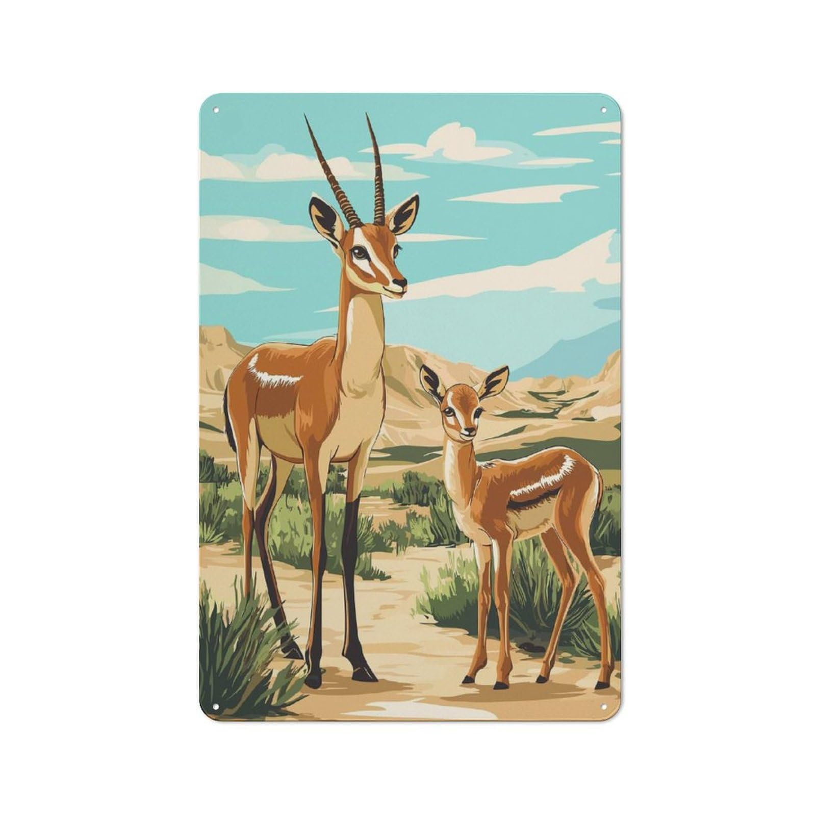 Junmoney Gazelle Mother And Fawn Tin Wall Plaque 30X20cm With For Hobby Room Or Studio, For Updating Hobby Room And Studio After Moving
