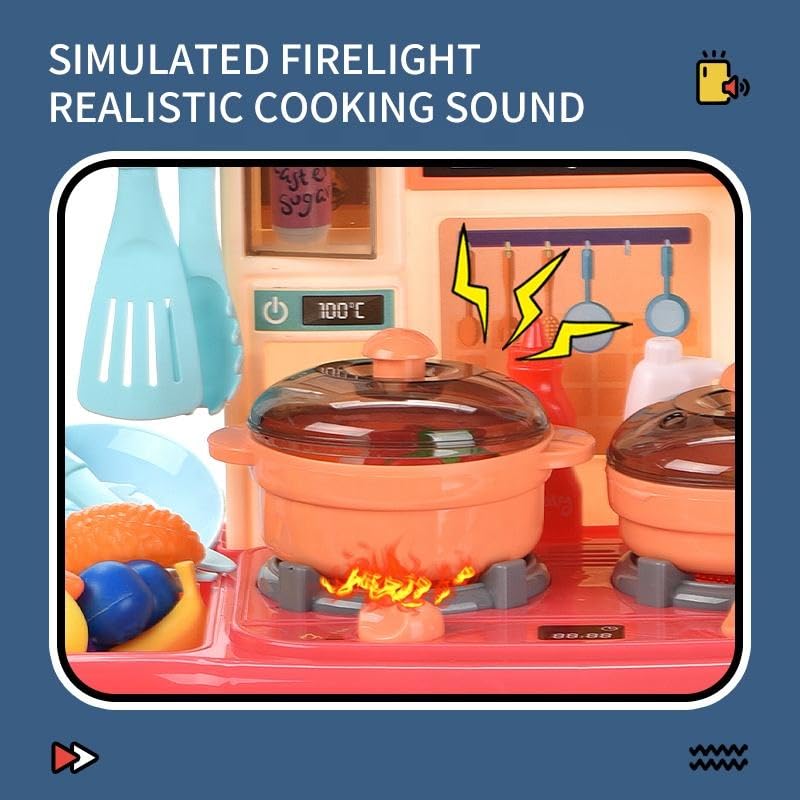 Cojuz Deluxe Kids Kitchen Playset with Sound & Lights Pretend Cooking Table Toy Multicolor