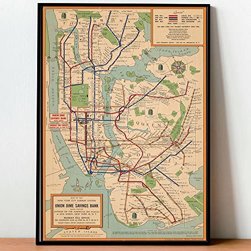 TANYANG Vintage Mur Art Métro Cartes Toile Peinture New York City Affiches Hd Imprime Style Mur Décor Salon Décoration De La Maison 50X70Cm Sans Cadre