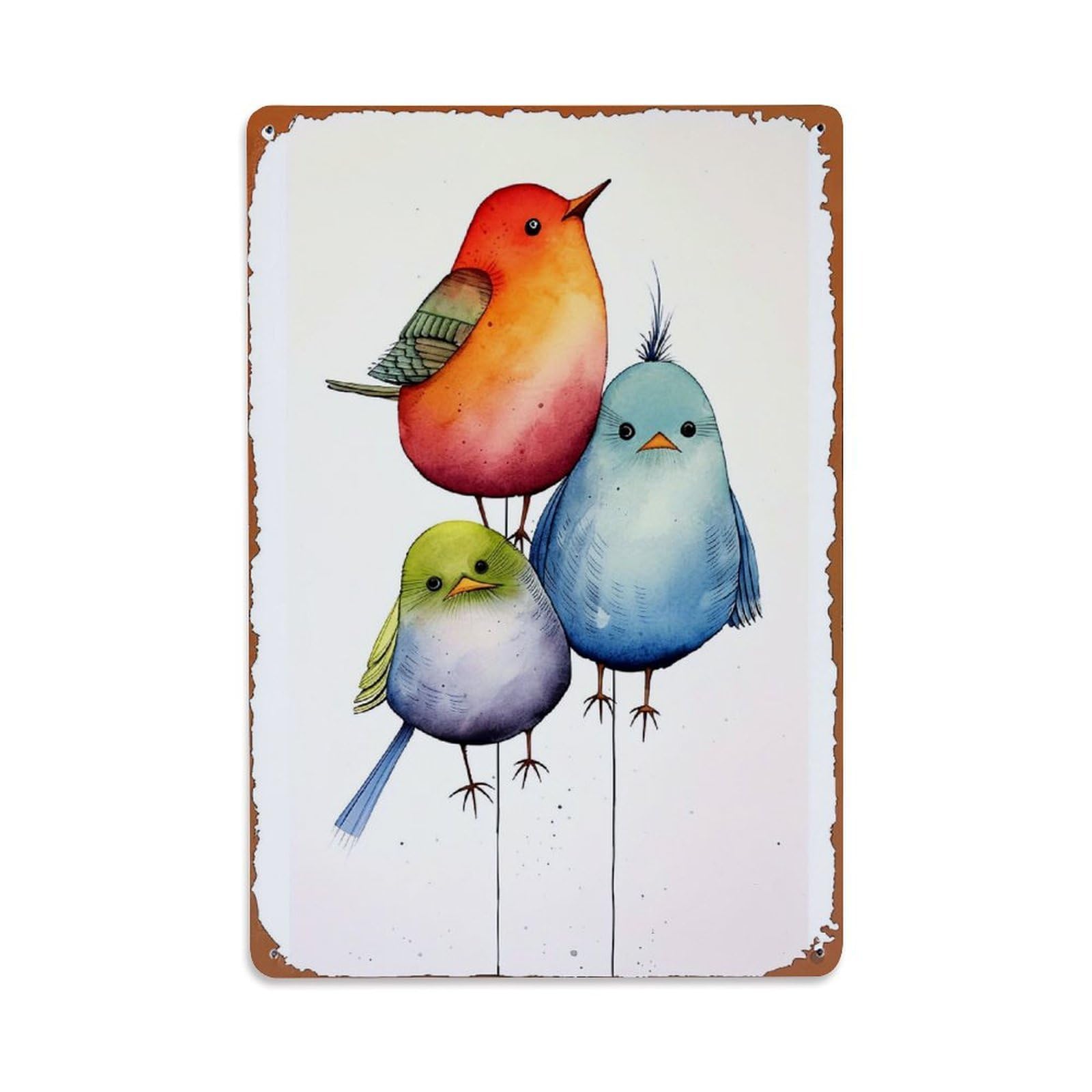 Jdfenggu Vintage Colorful Birds Perched Together Art Retro Metal Tin Sign, Decor Art Poster For Bar, Home, Man Cave, Kitchen, Laundry Room Gift 8X12inch