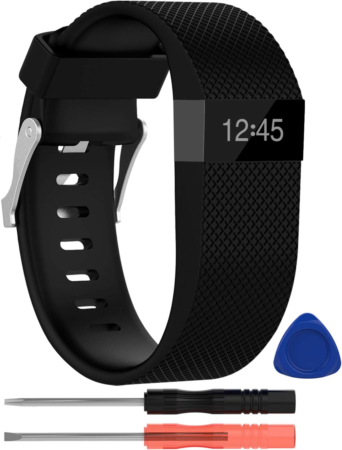 KingAcc Compatible Fitbit Charge HR Strap, Silicone Accessory Replacement Bands Straps for Fitbit Charge HR, With Metal Buckle Fitness Sport Wristband Band Women Men (1-Pack, Black, Large)