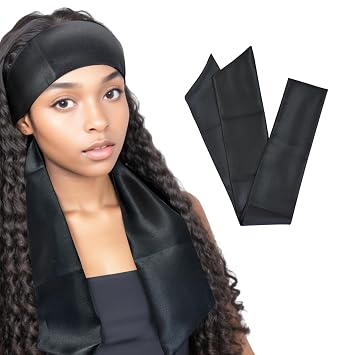 YANTAISIYU 1 Pc Satin Head Wrap Wig Grip Band Fashion Headbands for Laying Lace Frontal Wigs Satin Scarf for Yoga, Makeup, Facial, Sport Black
