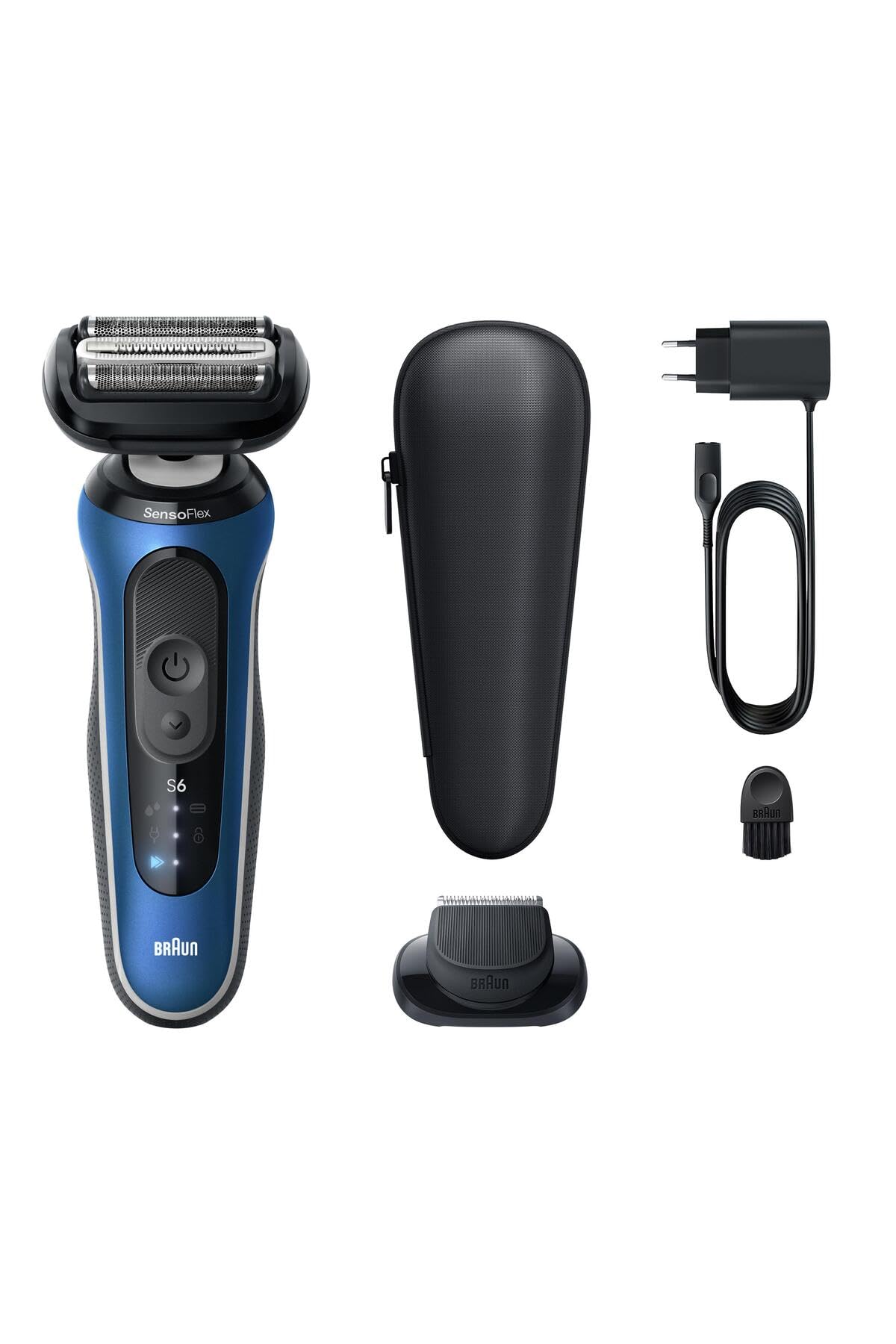 Braun Series 6 Rasoir électrique pour homme, avec autonomie de 60 minutes, embout tondeuse de précision, rasoir sans fil pour homme, fabriqué en Allemagne, étanche, 62-B1200s, bleu