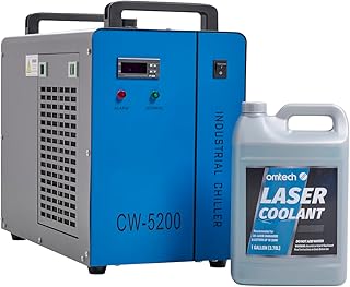 OMTech 6L Industrial Water Chiller & CO2 Laser Coolant, CW5200 Water Cooling System for Laser Engravers with 1 gal Non Conductive Liquid Cooler Fluid Prediluted Antifreeze Coolant for CO2 Laser Tubes