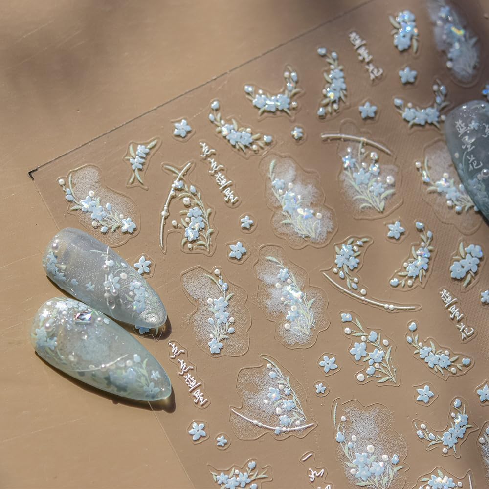 Shiny Nail Art Stickers, Flower Botanical Designs Decorative Decals for Acrylic Nails image 2