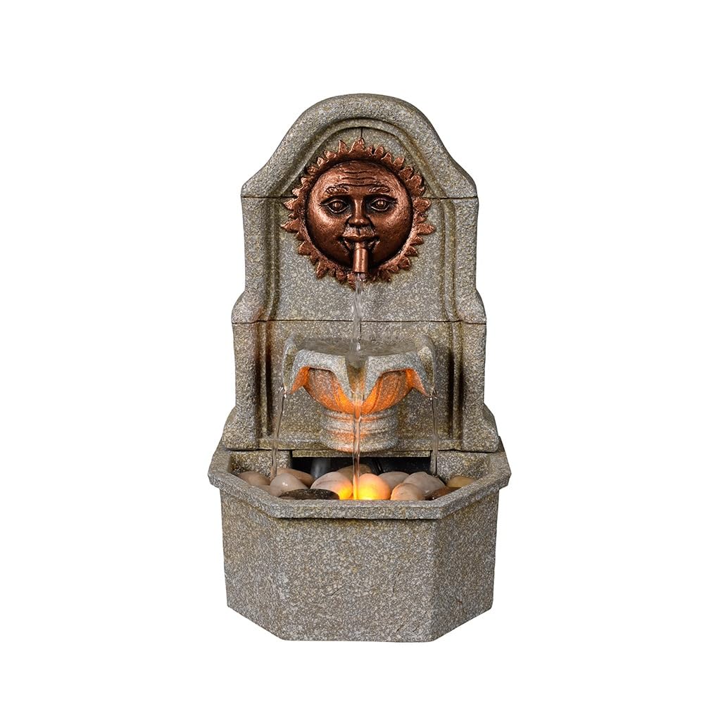 ZTHYSHOZ Tabletop Fountain Waterfall Sun Desktop Fountain Resin Running Water Ornaments Circulating Small Vintage Home Decoration