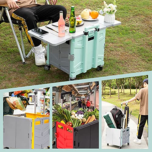 Shinyever キャリーカート 折りたたみ式 テーブルプレート付き アウトドア ブレーキ付き 4輪360度 台車 買い物カートショッピングカート 大容量50L 耐荷重50kg (赤・黒) 7枚目