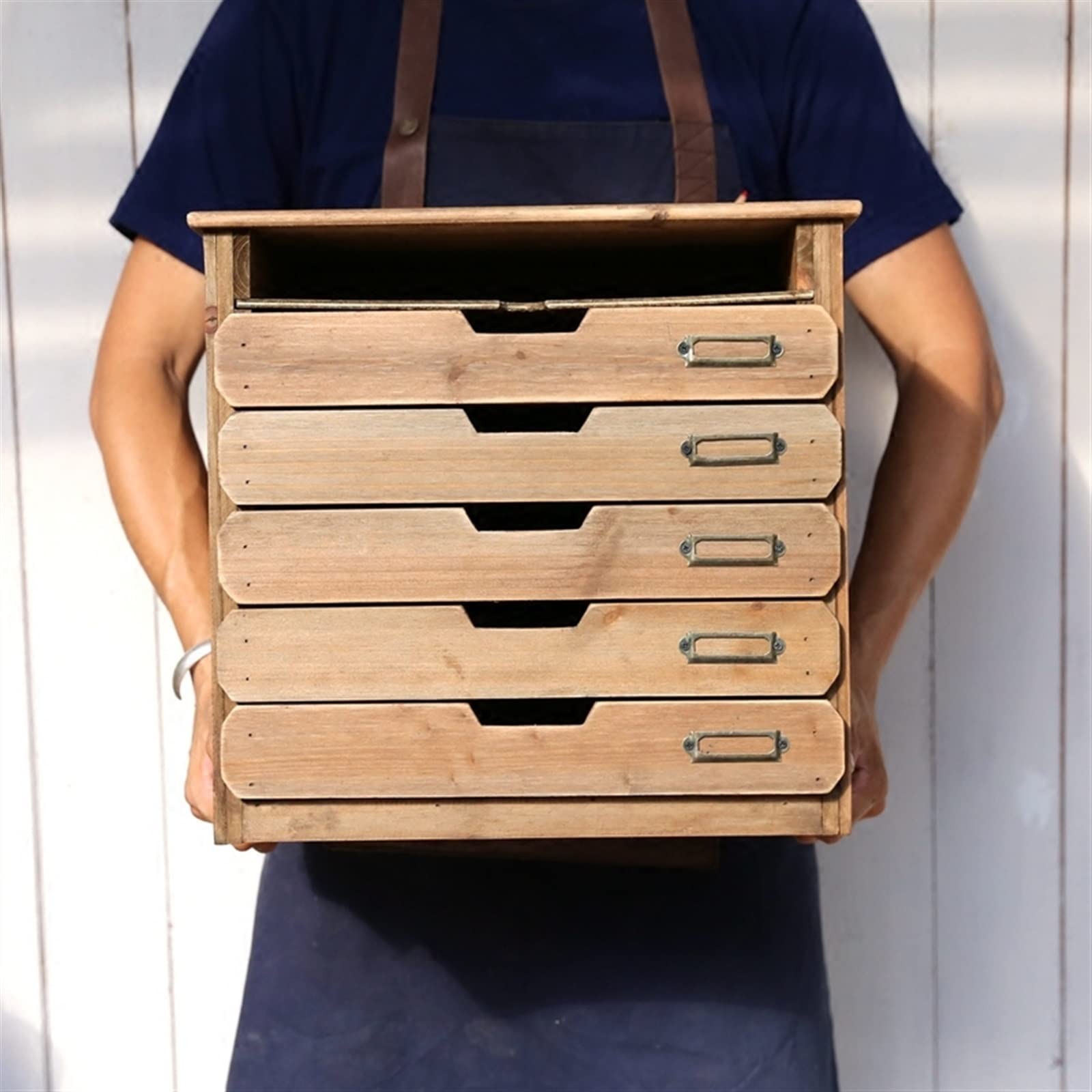 Drewniana szafka na dokumenty A4 w stylu vintage, organizer na biurko z wieloma szufladami, do biura i artykułów papierniczych, złote wykończenie, stylowy i funkcjonalny organizer na dokumenty z