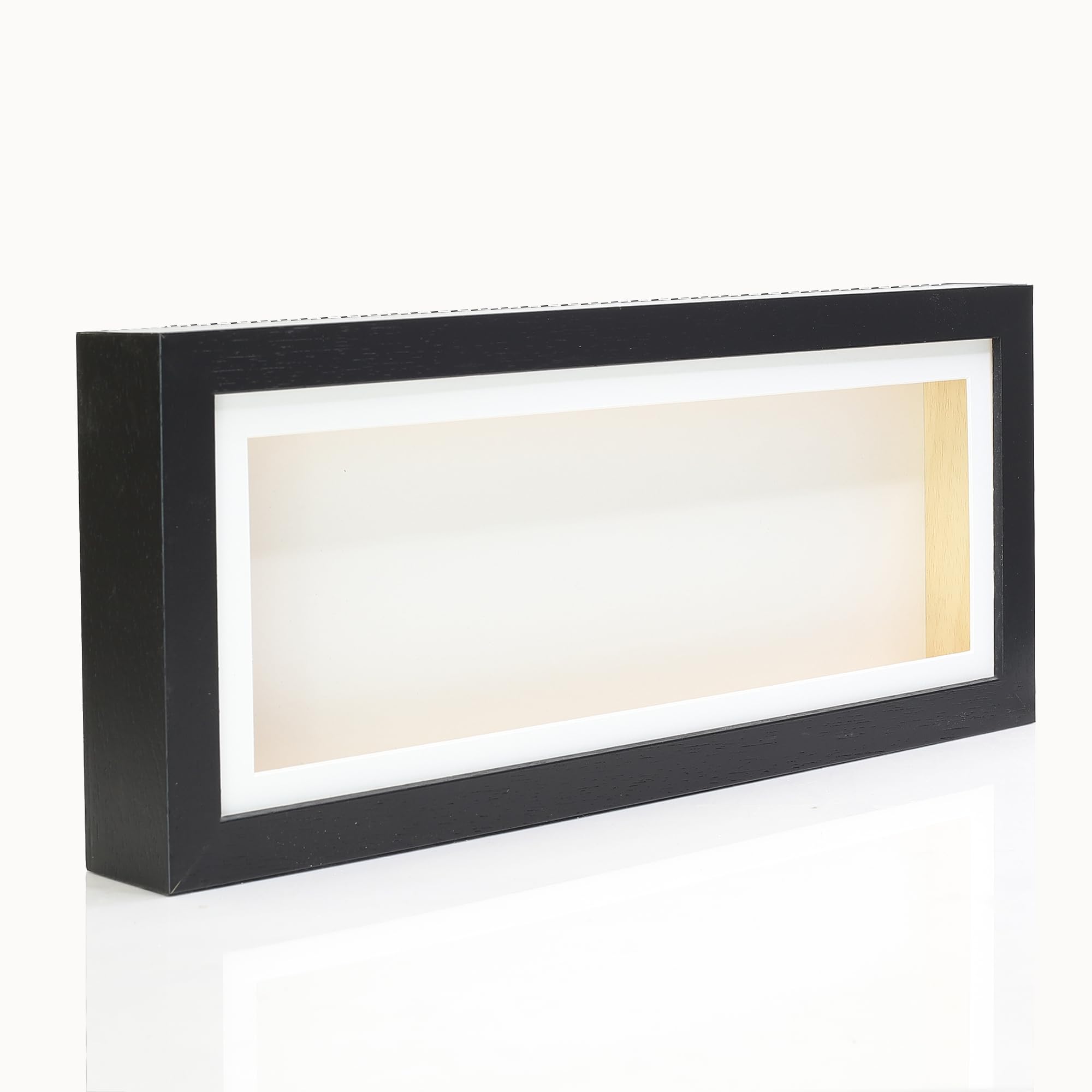 14x6 1.5 Inch (4cm) Extra Deep Wood 3D Deep Box Picture Frame Display Memory Box With White Mount For Medals Memorabilia Flowers etc