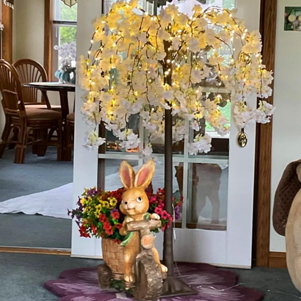 Albero di ciliegio illuminato, albero artificiale a LED, 1,2 m, albero di fiori di ciliegio rosa, con luce per decorazione di interni, cortile di famiglia, festa di matrimonio, festa di Natale, bianco