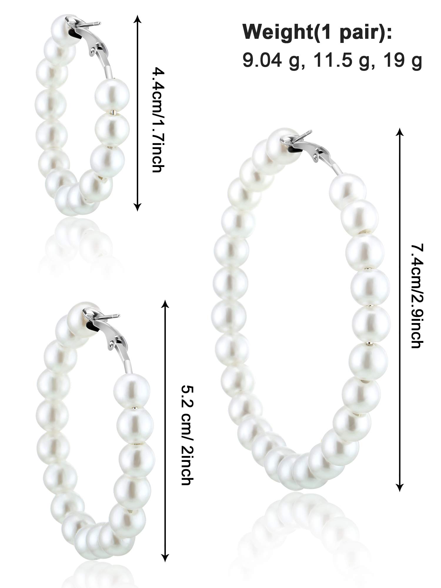 3 pares de aretes de aro de perlas para mujer, novia, novia, regalo de plata, Perla sintética 2