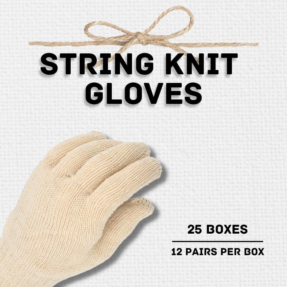 PackagingSuppliesByMail PSBM Cotton String Knit Gloves, Hand Protection Lightweight Work Gloves