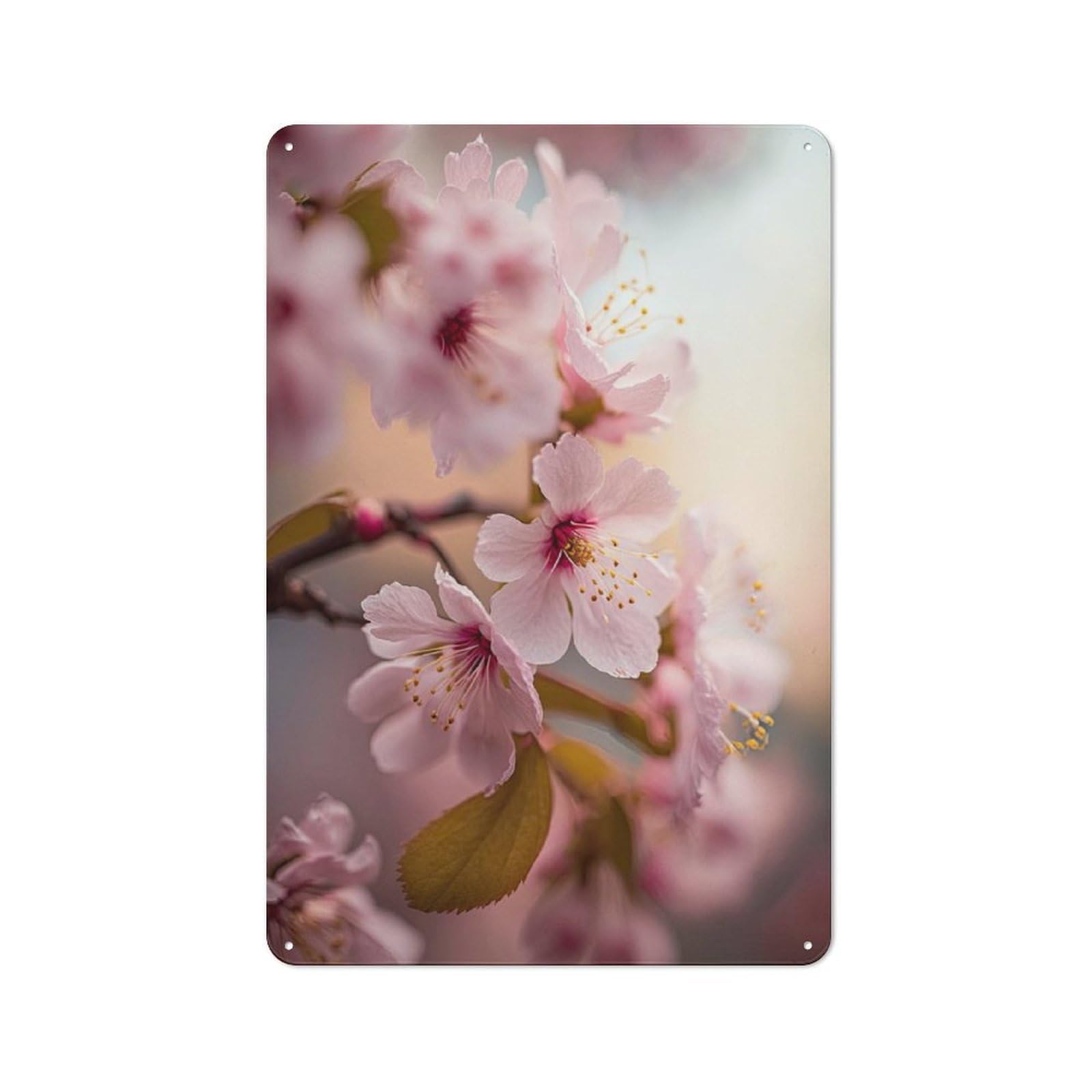 Junmoney Cherry Blossom Macro Printed Metal Sign 30X20cm For Home Office Or Studio, A Christmas Gift For People Styling Home Office And Studio