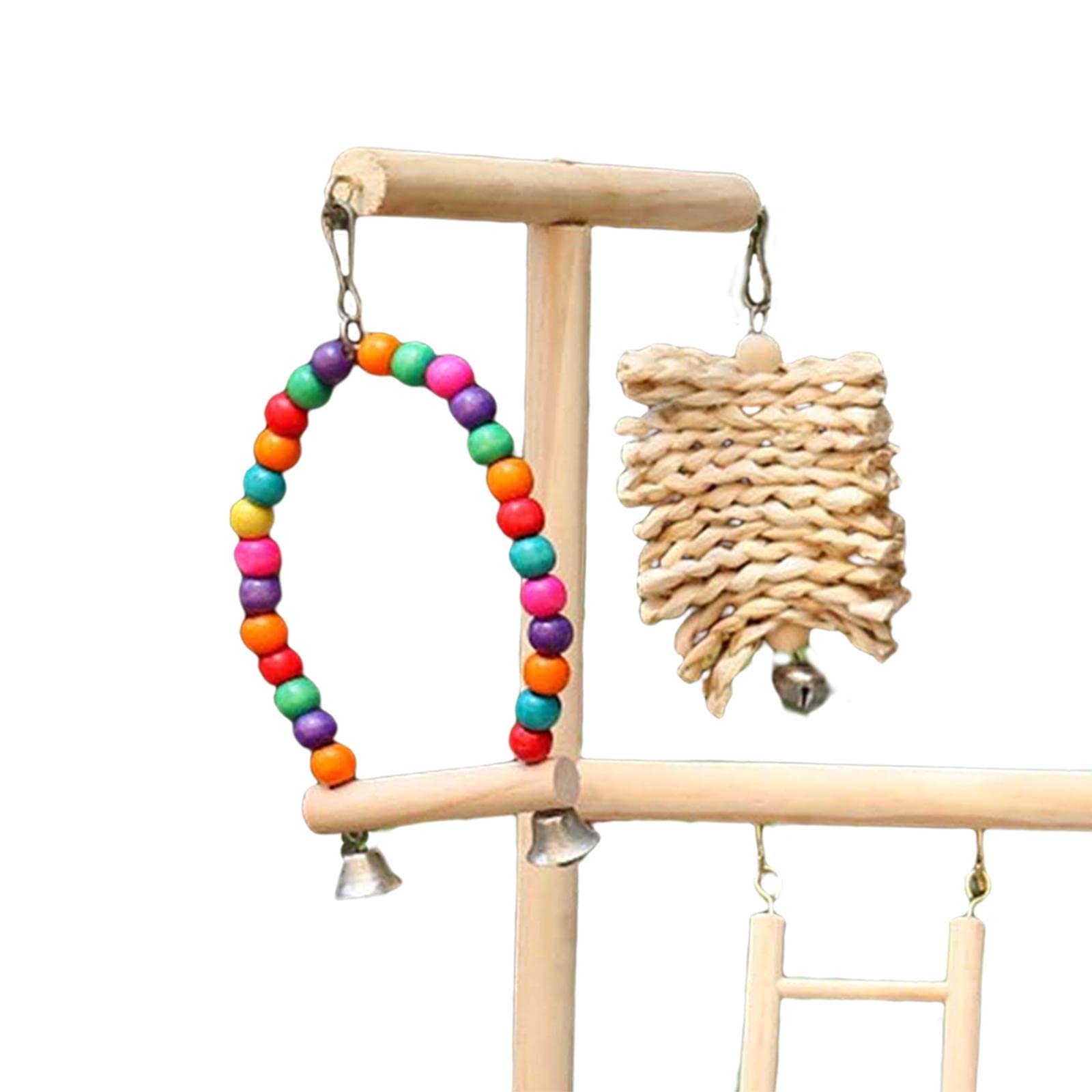 Perchoir pour Perroquets avec Balançoire, échelle, Mangeoire et Accessoires en Bois Naturel, Fabriqué à La Main. Convient Aux Animaux de Compagnie.