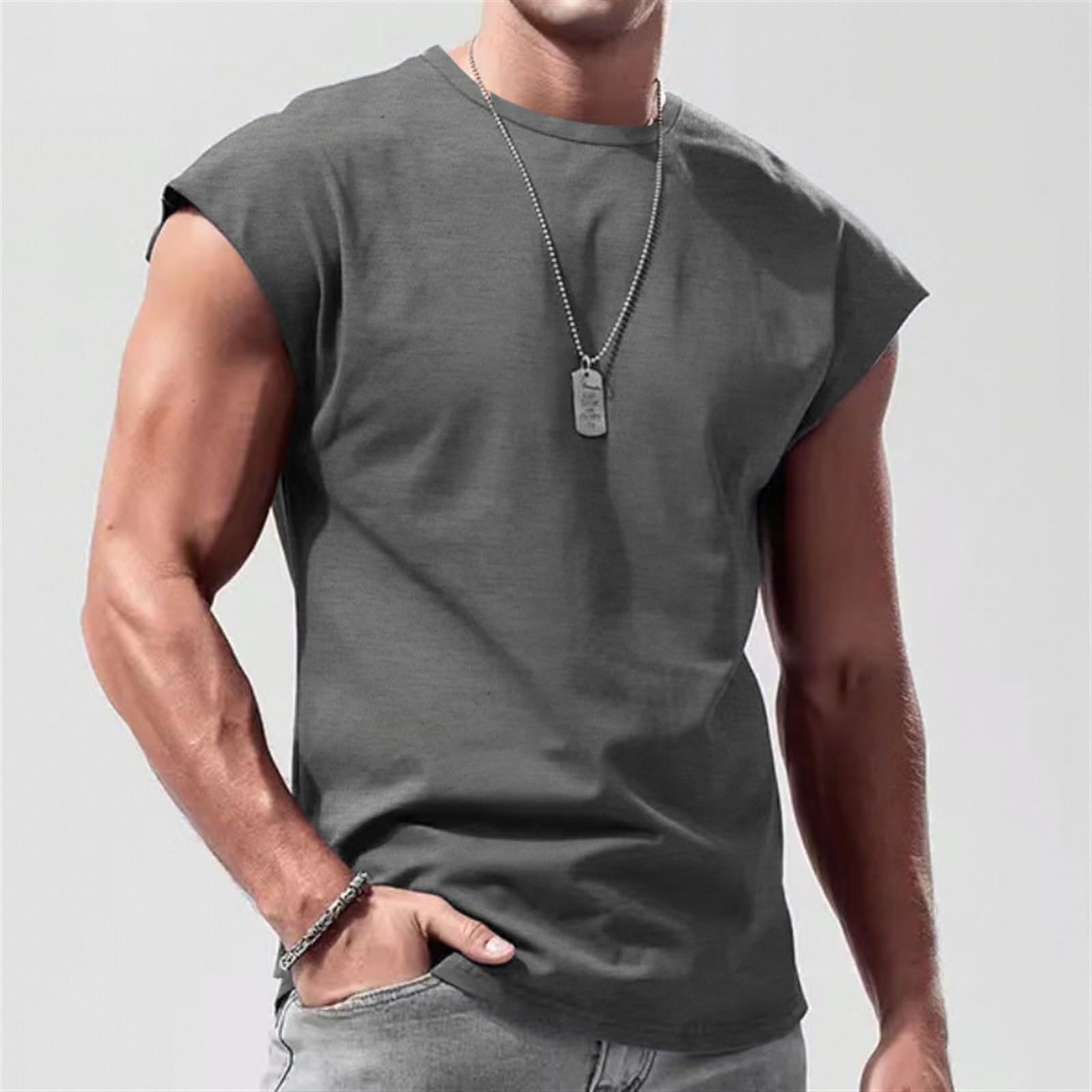 Canottiere da Allenamento da Uomo, Magliette da Palestra Senza Maniche, Pantaloncini da Jogging, Tute da Jogging(Grey,XX-Large)