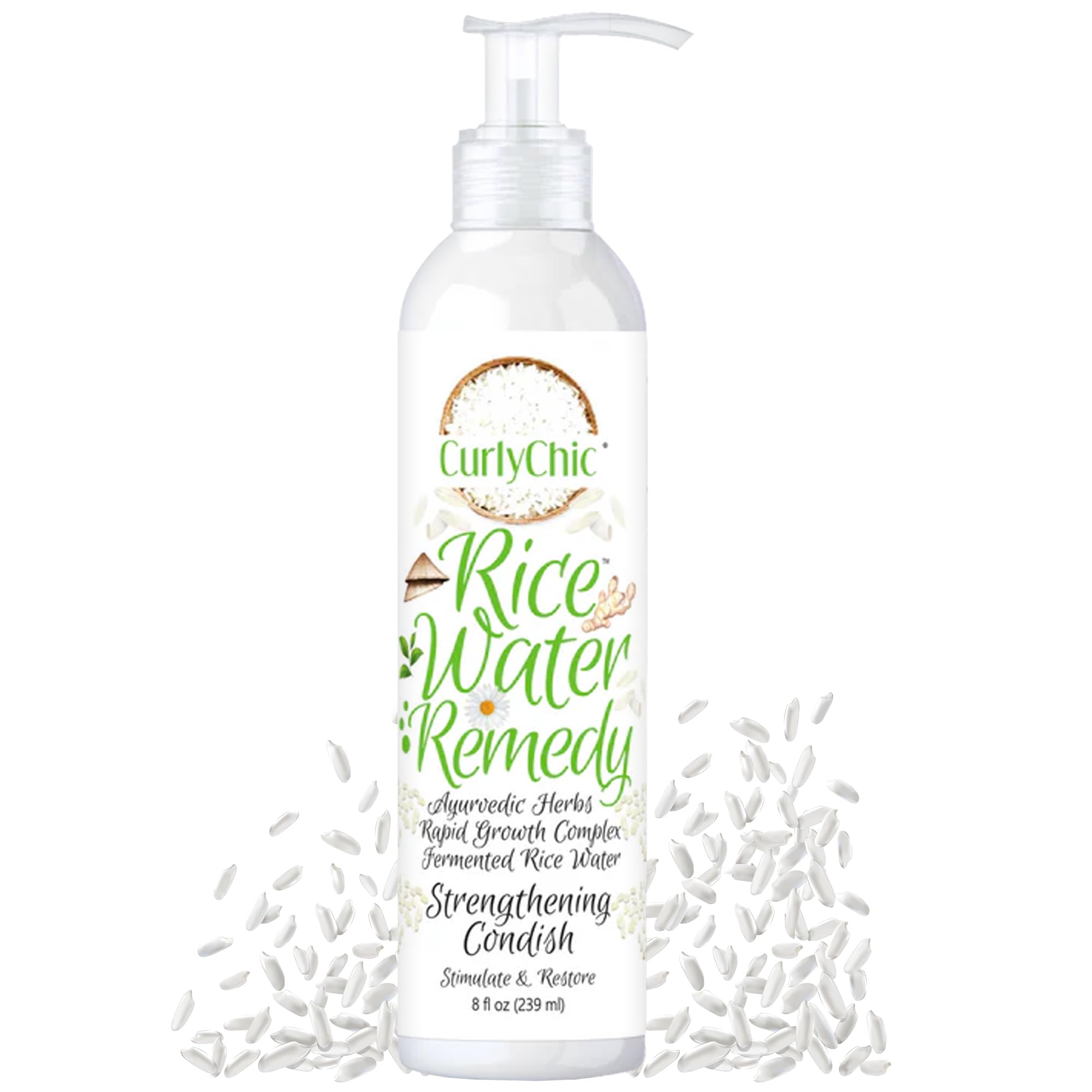 Curly Chic Rice Water Remedy Strengthening Condish - Ultra-Moisturizing, Protein-Balanced, Ayurvedic Herbs, Sulfate & Paraben-Free - Repairs & Protects Hair, Prevents Breakage & Split Ends - 8 fl oz