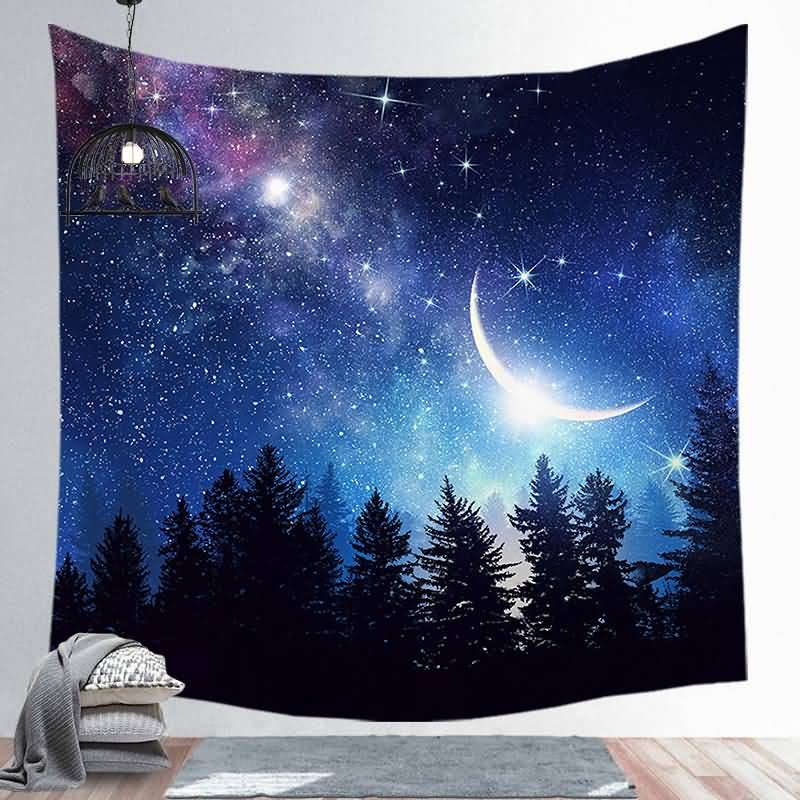 EHOMERY 3D Nature Tapestry Weed For Bedroom Trippy Girl Blue Forest Starry Sky Wall Hanging Blanket Living Room Art Décor 150X150Cm