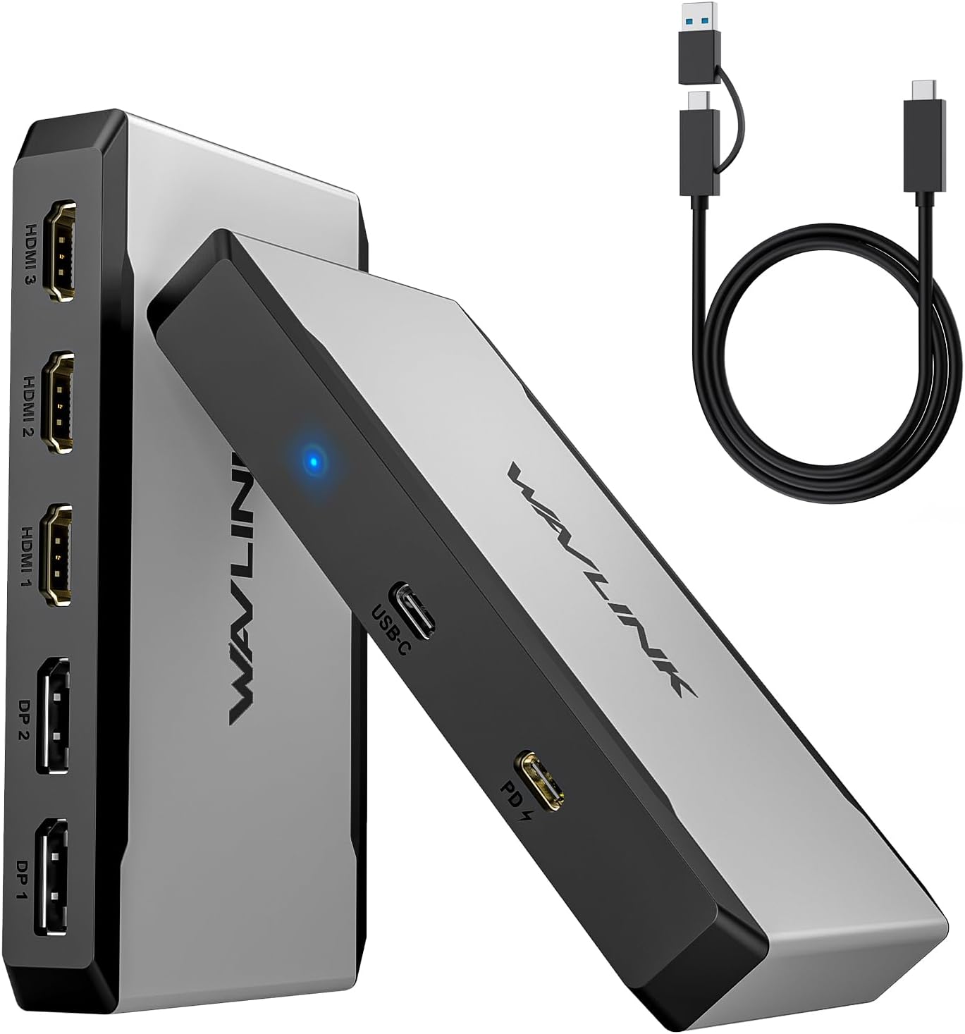 3 Monitor Docking Station, WAVLINK triple monitors adapter for M1/M2/M3/M4 macOS Systems. Type-C&A hosts, 100W PD IN, 3* HDMI + 2* DP Available, Triple 4K@60Hz, SMI Driver & Host USB3.2 Gen 2 Required