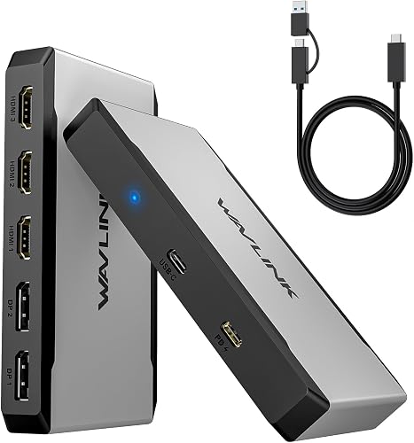 WAVLINK Triple Monitor Adapter for M1/M2/M3/M4 macOS Systems. Type-C&A Hosts, 100W PD in, 3 HDMI 2 DP Available, Triple 4K@60Hz, SMI Driver Required