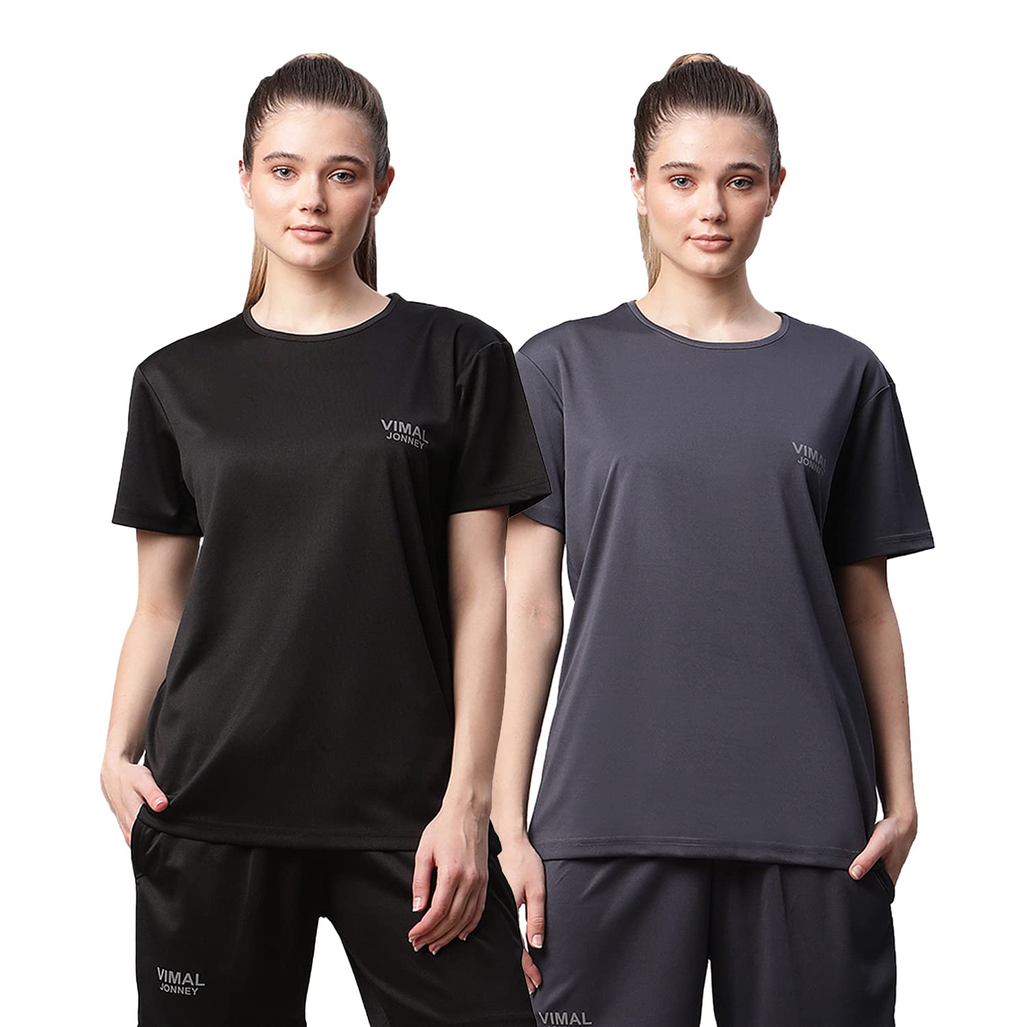 Mack Jonney Dryfit Lycra Solid Slim Fit T-Shirt for Women (Pack of 2)-Dryfit_T_BLK_BLU_002-P