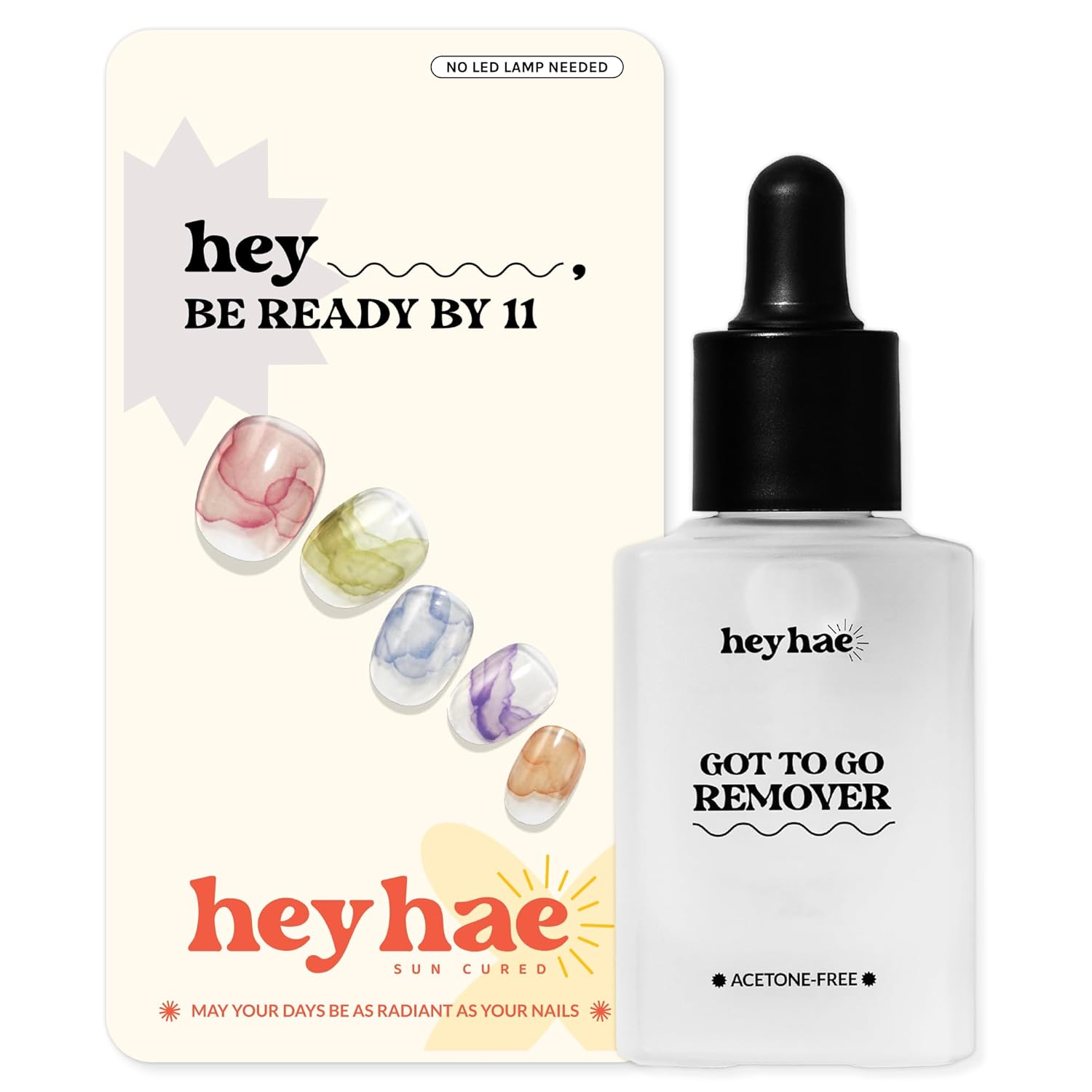 Heyhae Essentials Bundle - Semi Cured Gel Nail Strips (Hey, Be Ready by 11) + Got to Go Remover [2 Pack]
