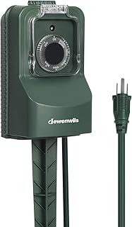 DEWENWILS Outdoor Power Stake Timer, Weatherproof Power Strip Timer, 3 Grounded Outlets, Light Sensor Timer for Lights, Garden, Sprinklers, Garden, Electrical Outlets, 15A UL Listed