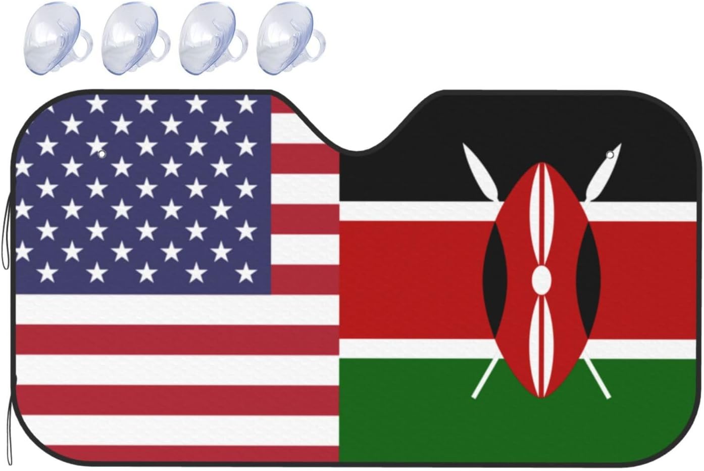 America Kenya Friendship Flag Foldable Car Windshield Sunshade Blocks Heat and Sun Glare Uv Rays
