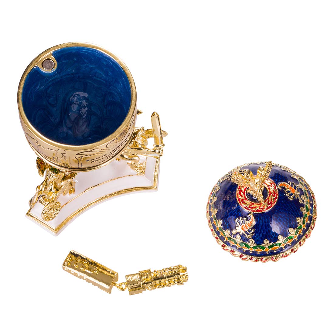 Danila-Souvenirs Huevo al Estilo Fabergé del Ferrocarril Transiberiano/Caja de Joya con Tren 12,5 cm Azul