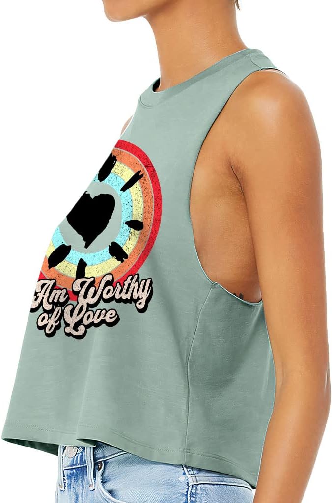 I Am Worthy of Love Racerback Cropped Tank - Love Women's Tank - Colorful Tank Top