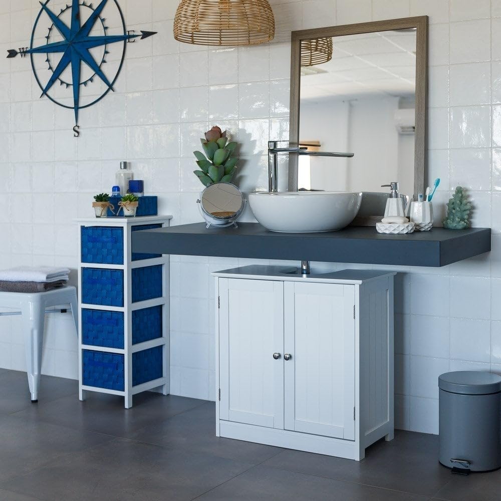 LOLAhome Mueble Bajo Lavabo pie de Madera Blanco, Mueble Baño de 60x30x60 cm