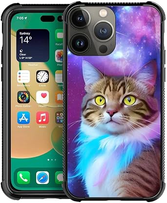 Compatible with iPhone 12 Pro Case Trippy Cat with Space Graphic for Girls,Picture Pattern Design Shockproof Anti-Scratch Hard PC Back Case for iPhone 12/12 Pro