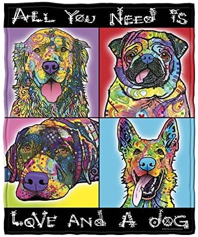 Dawhud Direct Colorful Dogs Fleece Blanket for Bed, 50" x 60" Dean Russo Dog Squad Fleece Throw Blanket for Women, Men and Kids - Super Soft Plush Dogs Blanket Throw