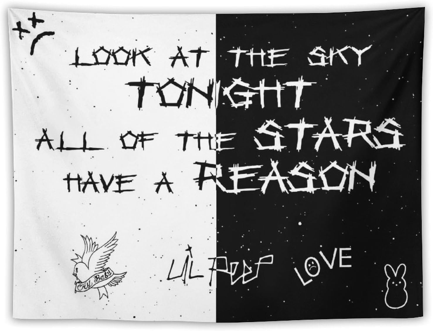 DOBOER Lil Peep Black And White Star Tapestry for College Dorm, Bedroom And Living Room 30"x40", Hip Hop Rapper Wall Tapestries Hanging for Home Decor Gifts