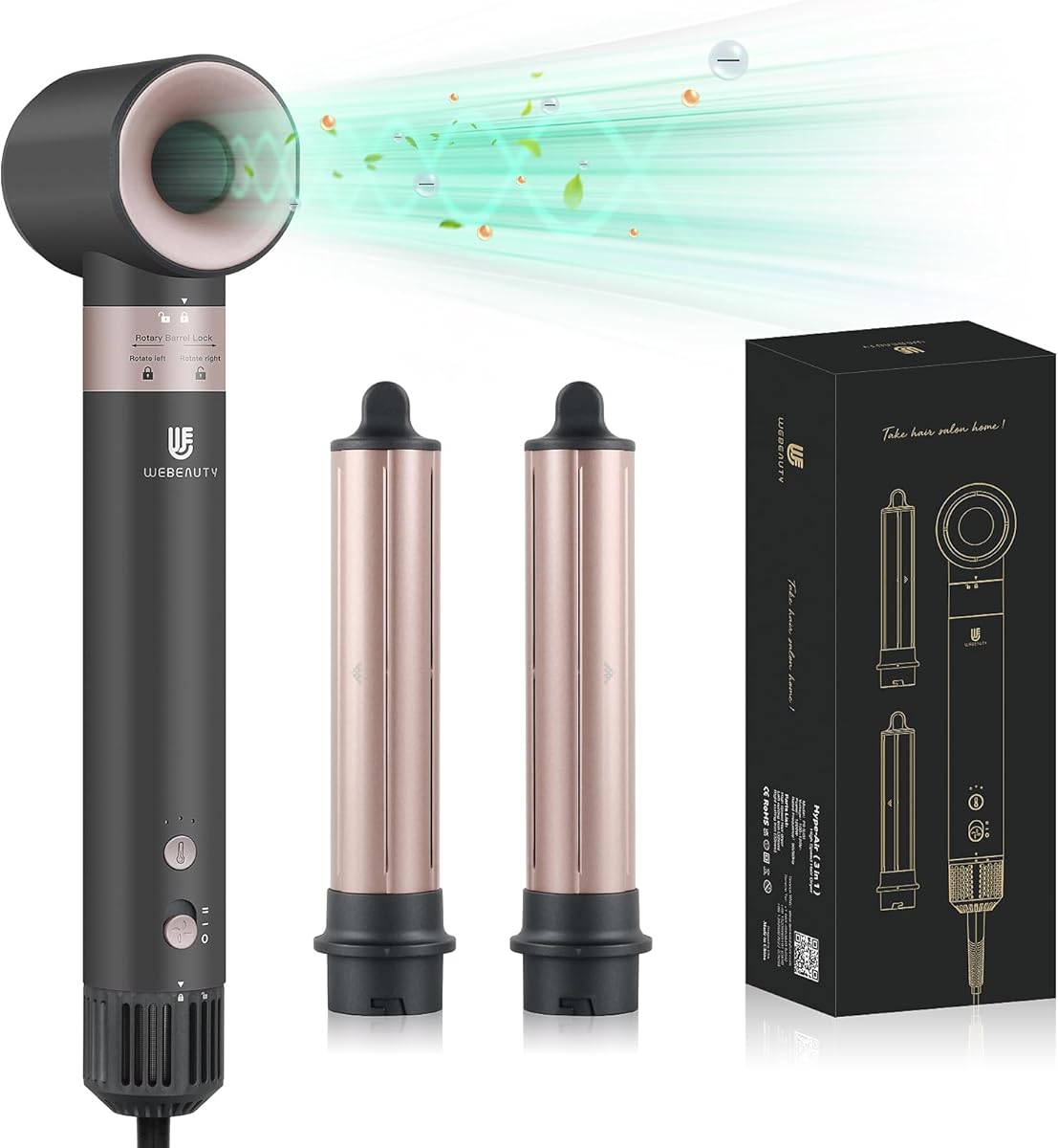 Hair Dryer Hot Air Styler: High-Speed Blow Dryers with Negative Ionic for Fast Drying Frizz Control, Extra Long Barrel 1 1/4 Inch Curling Iron Airflow Auto Wrap Curler for Quick Styling