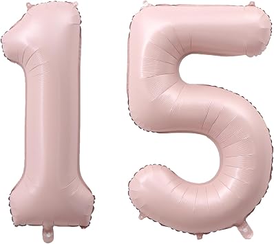 40 Inch Number 15 Foil Balloons 15th Celebration Decorations for Happy 15th Birthday Party Wedding Bridal Shower Engagement Photo Shoot Anniversary Decoration, Number 15 Baby pink Balloon