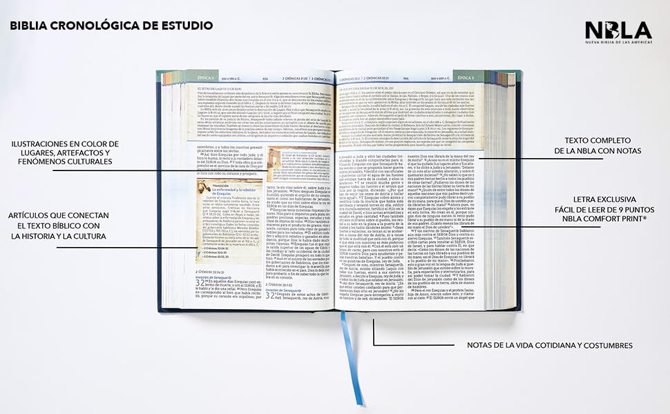 Image of NBLA, Biblia Cronologica de Estudio, Tapa dura, Interior a cuatro colores, Comfort Print (Spanish Edition)