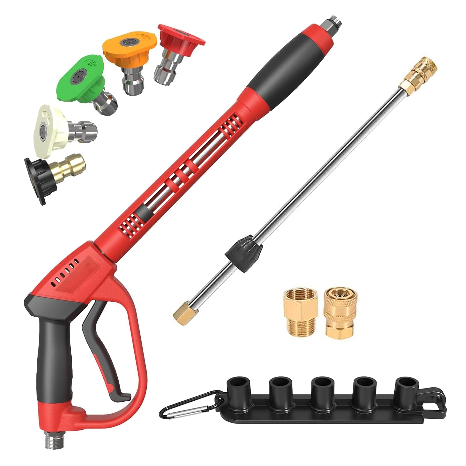 Pistolet de Nettoyage Haute Pression 5000 PSI, Lance Nettoyeur avec Rallonge de Rechange, 5 Embouts de Buse, Connexion Rapide 1/4", Raccord M22 14mm pour Lavage Voiture