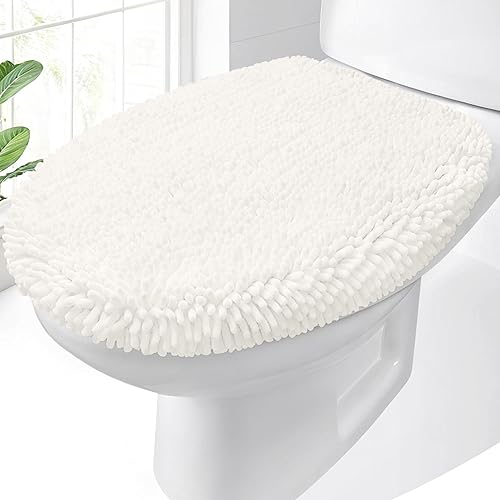 Vista 19 de OLANLY Funda de chenilla suave para tapa de inodoro de baño, lavable a máquina, 17.5 x 15 pulgadas, respaldo de goma que se mantiene en su lugar, se