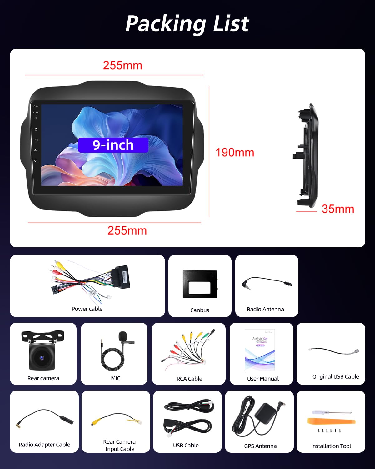 NHOPEEW Qualcomm 8 core 4+64G DAB/DAB+ Autoradio per Jeep Renegade 2016-2020 – Radio da 9 pollici con supporto Carplay e Android Auto, WLAN e GPS, ventola DSP + telecamera posteriore