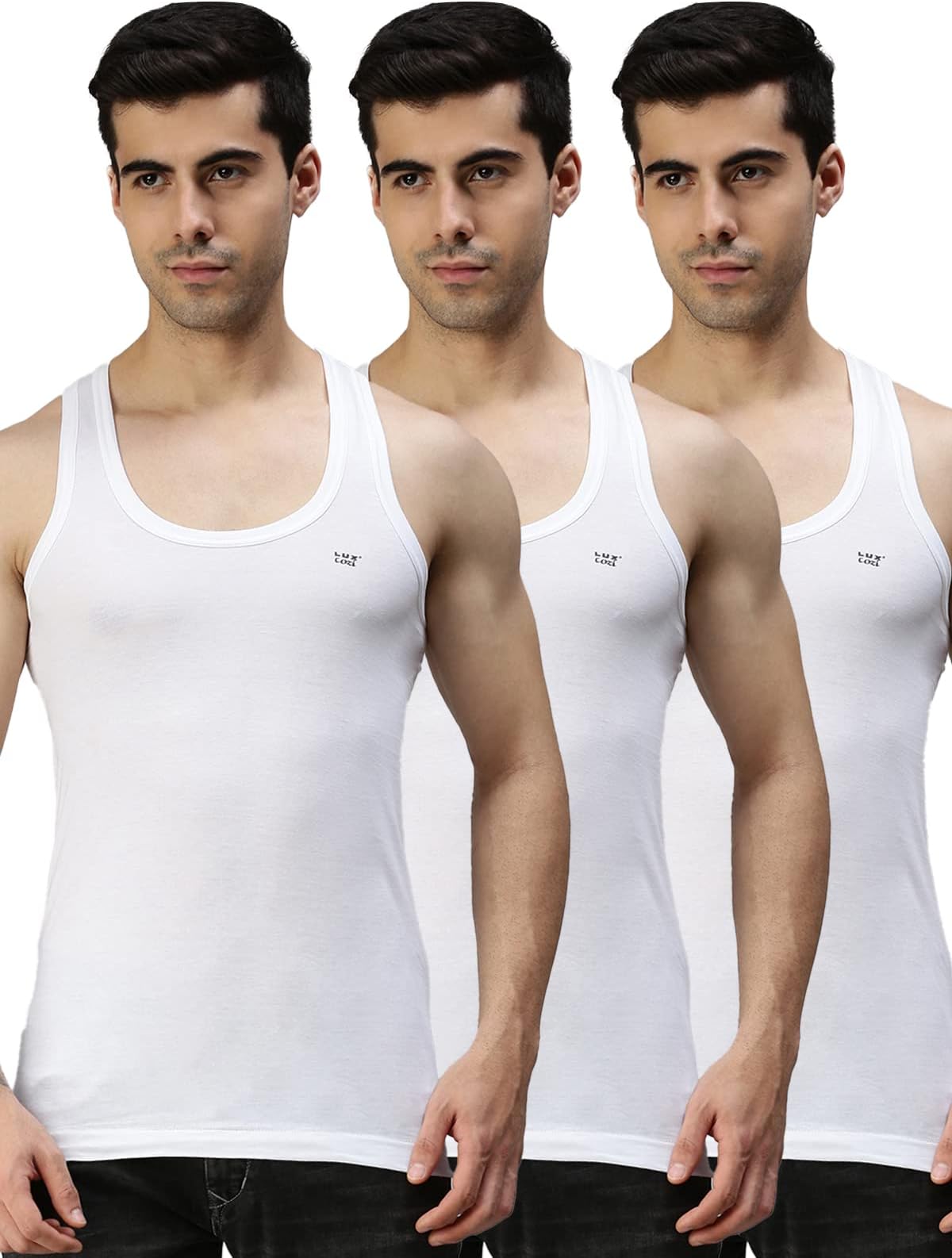 Lux CoziMen's Solid White Vest | Vest for Men | Pack of 3