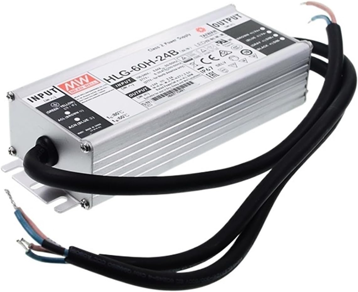 1PCS HLG-60H Series DC15V 24V 36V 42V 48V 54V 60W Rain-Proof Single Output Adjustable LED Lighting Switching Power Supply(HLG-60H-24A)