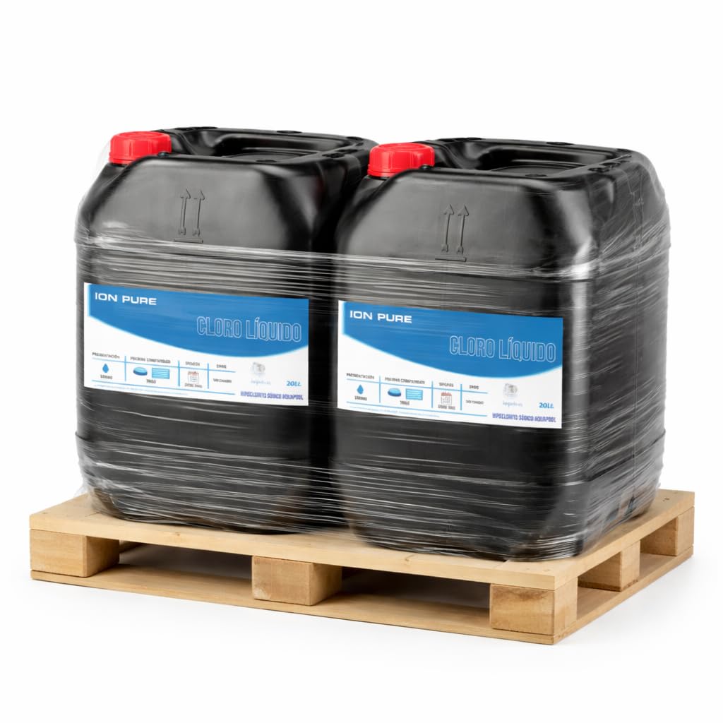 Cloro Líquido 20 litros para Piscina Concentrado - Fórmula con Cloro para Piscina No Estabilizado, Tratamiento Automátizado, 20 L, Pack DE 2 Unidades